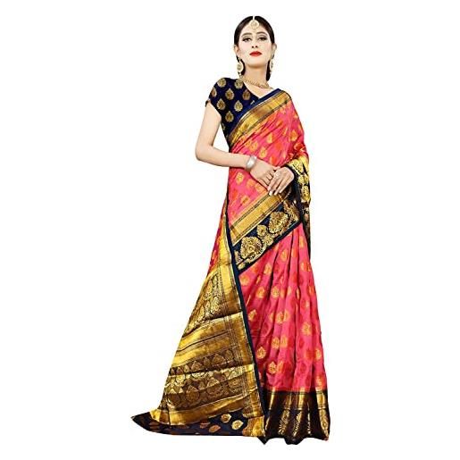 Indian Hawker banarasi art sari sari sari lavoro jacquard moda sari con blusa uncucita pezzo, arancione, large