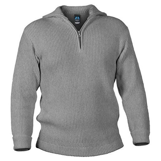Blauer Peter - maglione con colletto e zip sul torace - in lana merino -10 colori, colore: grigio-screziato, taglia: 56