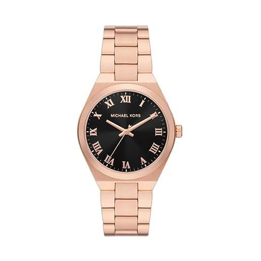 Michael Kors orologio per le donne, movimento a tre lancette lennox, orologio in acciaio inossidabile con cassa da 37 mm, oro rosa e nero