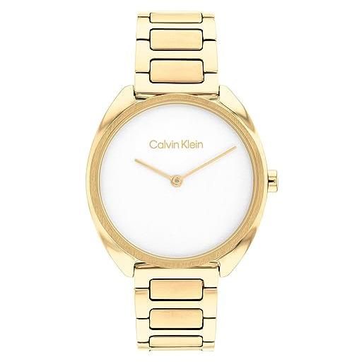 Calvin Klein orologio analogico al quarzo da donna collezione ck adorn con cinturino in acciaio inossidabile o in pelle bianco/oro (white/gold)