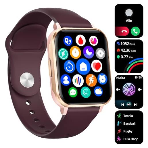 Gardien smartwatch, chiamate bluetooth orologio fitness donna 1.83 smart watch con contapassi cardiofrequenzimetro spo2 impermeabil ip68 per android ios (viola)