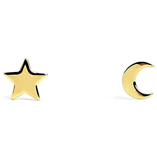 SINGULARU - orecchini simple moon & star oro - orecchini in argento sterling 925 con finitura placcata in oro 18kt - orecchini chiusura perno e dado a pressione - gioielli da donna