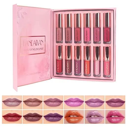 XINYUNXIN 12 colori liquido lipstick set, velvet matte long lasting impermeabile lip gloss set tazza antiaderente non fade shimmer glitter lipstick per le donne