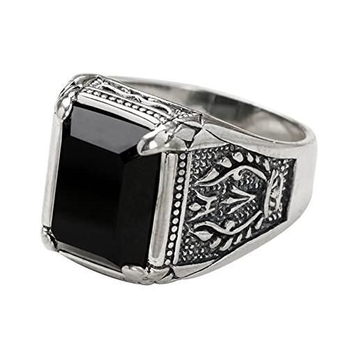 Epinki anello argento 925 per uomo rettangolo con pietra nero fedine anelli misura 26