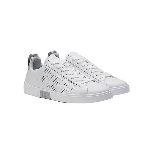 Replay cupsole sneaker polys w three scarpe da donna, bianco (white silver 081), 35