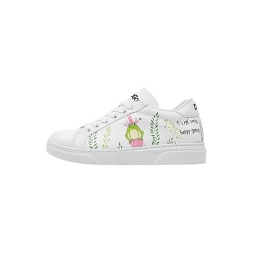 DOGO unisex enfants vegan blanc baskets - chaussures de marche confortables et décontractées faites à la main, it's not easy being green motif