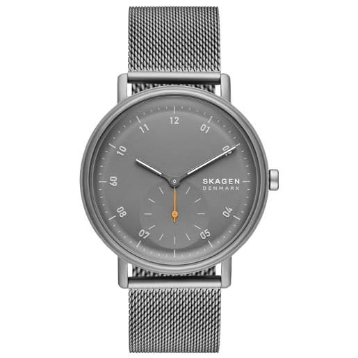 Skagen orologio da uomo kuppel, sub-second a due mani, in acciaio inossidabile orologio con cassa da 44 mm e cinturino in pelle o acciaio, grigio (grey)