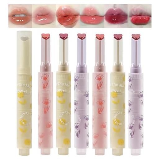 Domality 6pcs flower jelly lipstick set, 6 colori forma di cuore idratante labbra glaze, glossy hydrating lip gloss, effetto specchio lip balm makeup pen per labbra più pieno