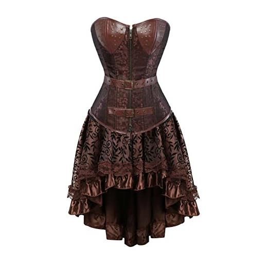 WLFFW corsetto medievale e gonna tutu corpetto donna sottile cerniera (eu(36-38) l, marrone)