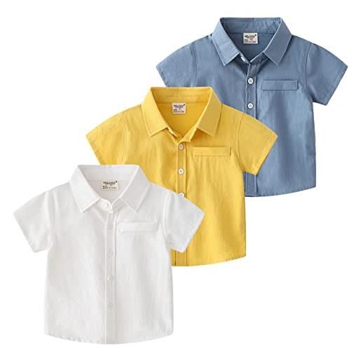 amropi camicie hawaiana bambini ragazzi 3 pack camicia manica corta casual t-shirt bianco blu giallo, 2-3 anni