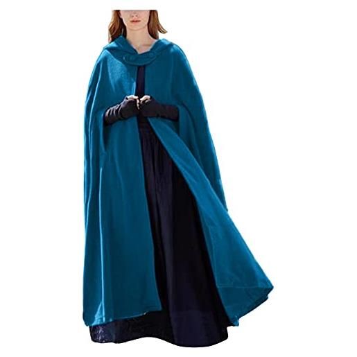 ADMAY 2023 mantello con cappuccio lungo donne inverno cappotto vintage cappotto moda pulsante mantello cappotto di lana delle donne pullover pile, blu, l