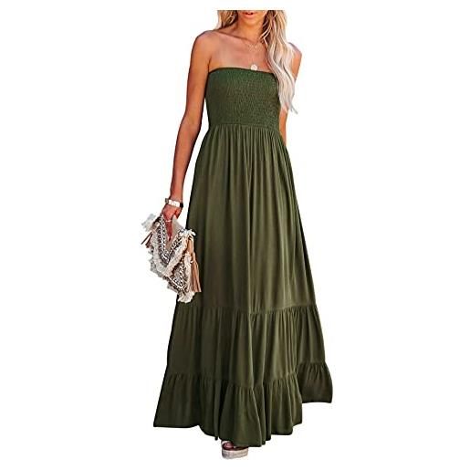 R.Vivimos estate donna senza spalline bandeau shirred boho maxi vestito abito lungo da spiaggia(s, magenta#2)