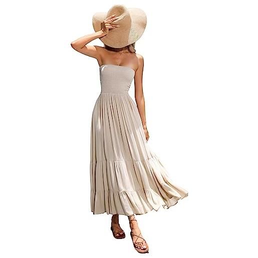 R.Vivimos estate donna senza spalline bandeau shirred boho maxi vestito abito lungo da spiaggia(s, magenta#2)