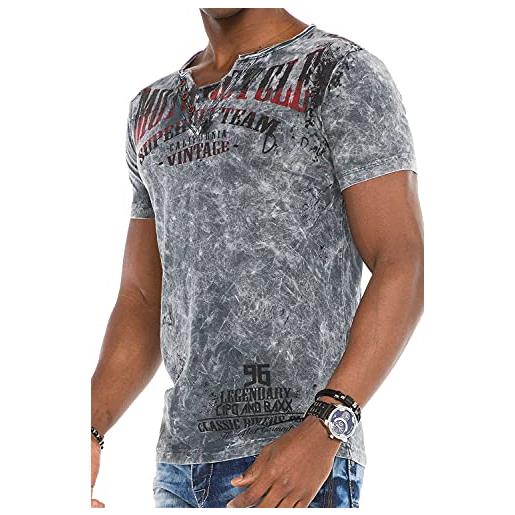 Cipo & Baxx henley style ct504 - maglietta da uomo, stile basic vintage, scollo a v, slim fit, a maniche corte, per il tempo libero, grigio, s