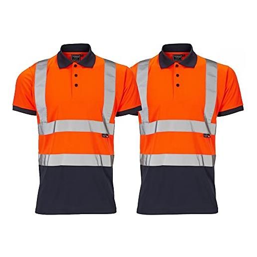 Expert Workwear polo da lavoro riflettente ad alta visibilità, confezione da 2, polo da 2 pezzi, arancione/blu navy, l