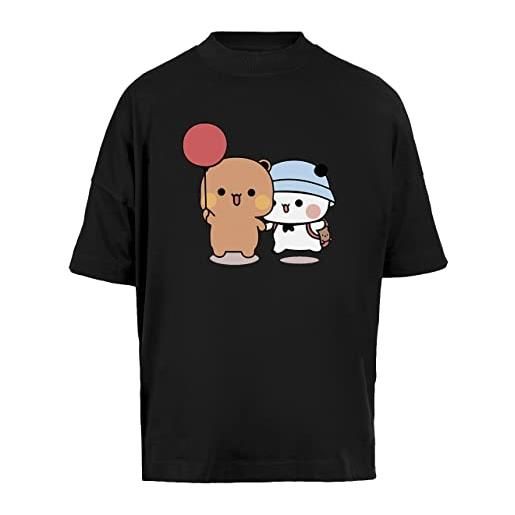 Vendax palloncino bubu dudu orso e panda unisex maglietta larga a maniche corte uomo donna nera baggy t-shirt short sleeves black