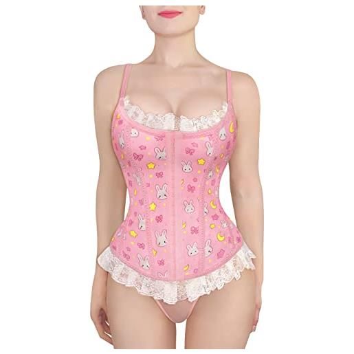 LittleForBig donna cinturino allacciato disossato overbust corset bustier bodyshaper top-cottagecore usagi corsetto rosa m