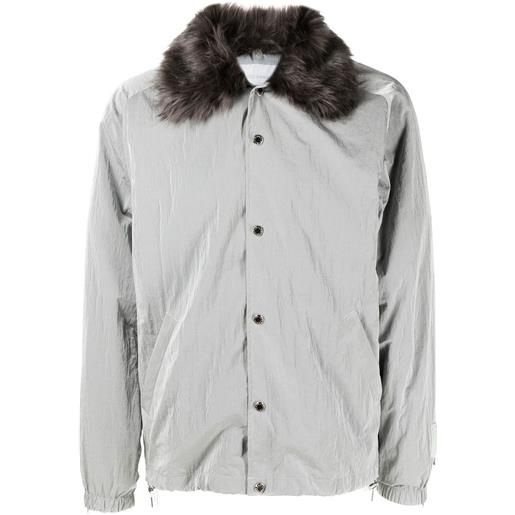 Fumito Ganryu giacca con collo di finta pelliccia - argento