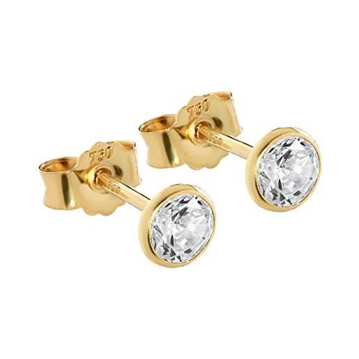 NKlaus coppia orecchini a perno 4,5mm oro giallo 750 orecchini oro 18 carati cristallo zircone bianco 2614