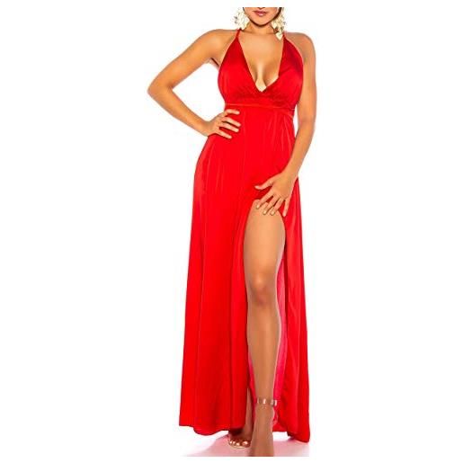 Koucla abito in raso senza schienale con scollo a v sexy e effetto avvolgente, colore: rosso, taglia unica