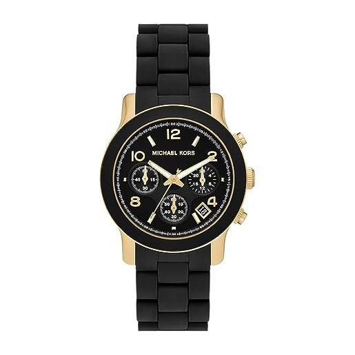 Michael Kors orologio per le donne, movimento cronografo runway, orologio in acetato con cassa da 38 mm, nero e oro