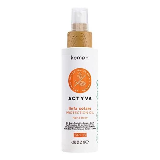 Kemon - actyva linfa solare protection oil spf 6, olio nutriente per corpo e capelli effetto gloss, con arnica montana - 125 ml