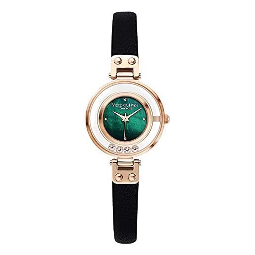 VICTORIA HYDE orologi da donna piccolo quadrante analogico al quarzo con cinturino in pelle crystal spark series, verde-nero, cinturino