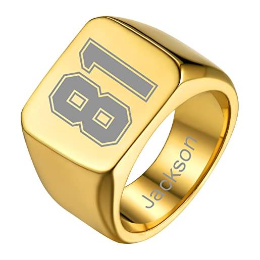 GOLDCHIC JEWELRY anello uomo oro anello con numeri personalizzati ovali semplici per uomo, anello uomo con sigillo quadrato da motociclista per cantante hip hop taglia 32