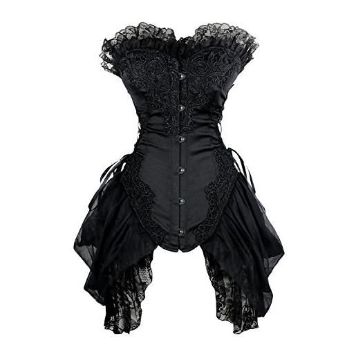 Charmian corsetto bustier vintage gotico senza in rete con ricami floreali da donna con gonna in pizzo bianco x-large