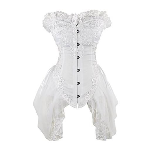 Charmian women's sexy strapless floral embroidery mesh princess gothic vintage bustier corset with lace skirt white small