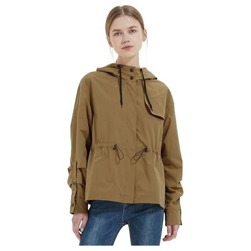 OROLAY trench da donna corto antivento giacca leggera con cappuccio da esterno cappotto autunno primavera nero m