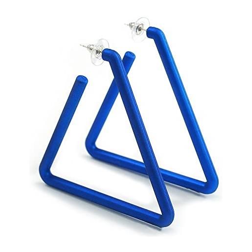Avalaya orecchini a cerchio triangolari, grandi, blu, 65 mm di altezza, misura unica, metallo plastica