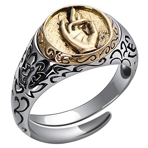 AueDsa anello argento uomo 925 regolabile, anelli gotico uomo argento oro mano buddista guanyin medio taglia 17