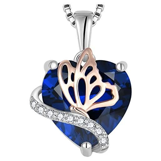 YL collana farfalla cuore in argento 925 con ciondolo da donna con zaffiro e pietra portafortuna di settembre