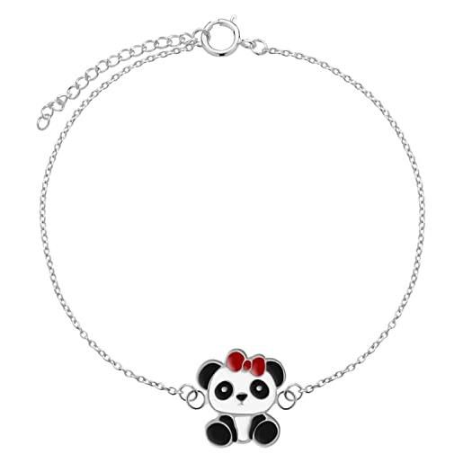 LOVE YOUR CITY bracciale piccolo panda per bambini, in argento sterling 925, regolabile 17 cm, 17 cm, argento sterling
