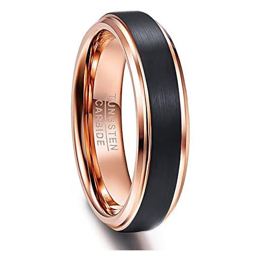 NUNCAD anello uomo/donna/unisex con disegno a filo di tungsteno anello elegante/singolo/or rosa + nero 6mm taglia (10-27.5)