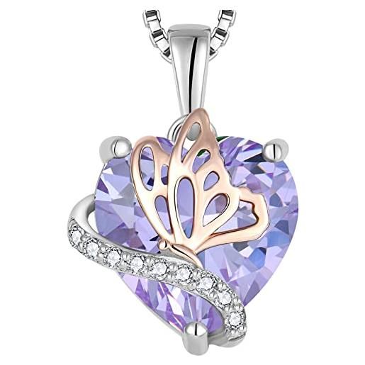 YL collana farfalla cuore in argento 925 con ciondolo alessandrite con pietra portafortuna di giugno per donna