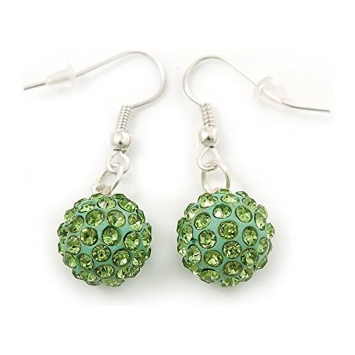 Avalaya orecchini pendenti a sfera di cristallo verde chiaro/tono argento/35mm l