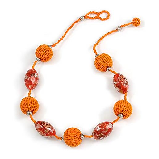 Avalaya collana con perline in resina di vetro arancio, 50 cm l, misura unica, vetro resina