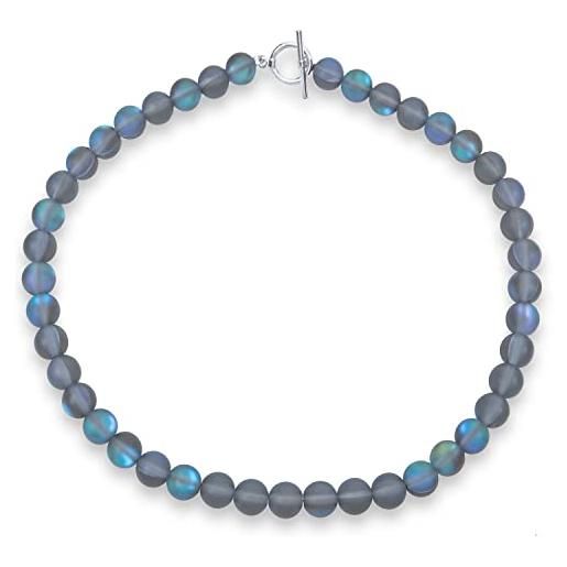 Bling Jewelry gioielli occidentali semplici semplici che cambiano colore opalescente transcalent ha creato la collana rotonda del filo della perla di 10mm per le donne chiusura placcata argento 16 pollici