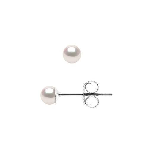 PEARLS & COLORS NATURAL FINE PEARLS pearls & colors - orecchini vere perle coltivate akoya rotonde 4.5-5 mm - qualità aa+ - oro bianco 750 (18 carati) - gioielli donna