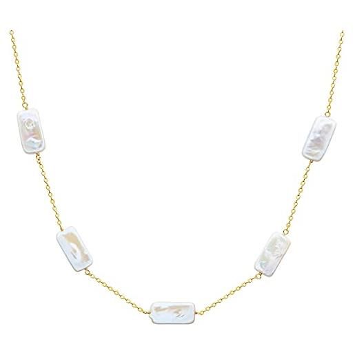 Valero Pearls catena a maglia rettangolare da donna in argento sterling con perle coltivate d'acqua dolce ca. 4,0-4,5 mm