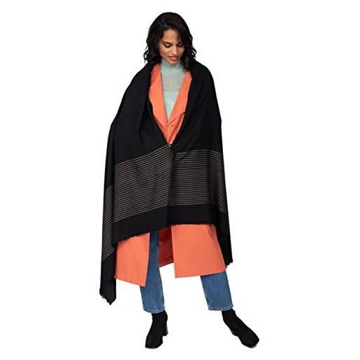 likemary sciarpa donna invernale in lana merino - sciarpone stile pashmina xl - scialle ideale per cerimonie e per viaggiare - produzione etica - sciarpa twill con motivo a strisce