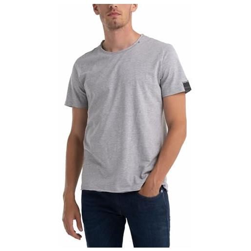 Replay t-shirt da uomo a maniche corte con girocollo, grigia (dark grey melange m03), s