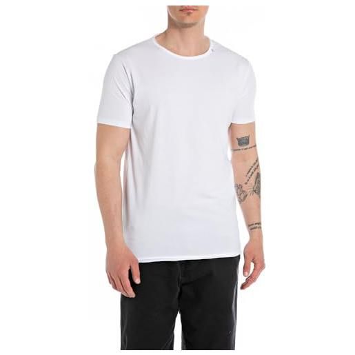 Replay t-shirt da uomo a maniche corte con girocollo, bianca (optical white 001), m