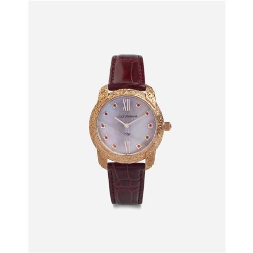 Dolce & Gabbana dg7 gattopardo watch in red gold with pink mother of pearl and rubies