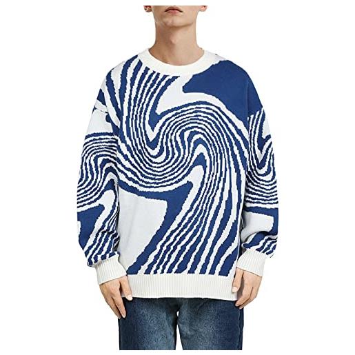 Aelfric Eden maglione oversize da uomo unisex whirlpool sciolto casual maglia manica lunga pullover maglioni maglione top, blu, l