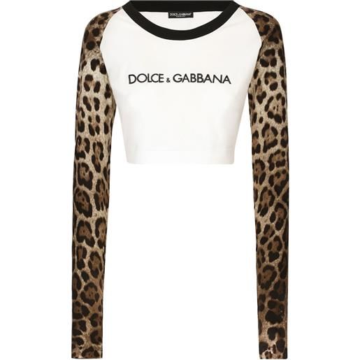 Dolce & Gabbana t-shirt crop leopardata - bianco