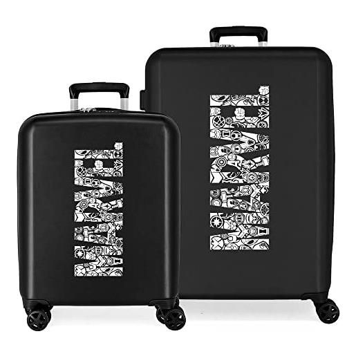 Marvel heroes logo set di valigie nero 55/70 cm abs rigido chiusura tsa integrata 119l 6,8 kg bagaglio a mano 4 doppie ruote