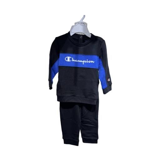 Champion legacy american tape-powerblend crewneck set tuta sportiva, (nero/blu cobalto), 6 mesi bimbo